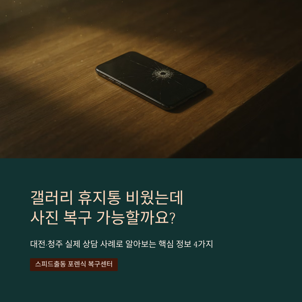 나무 탁자 위에 액정이 심하게 깨진 스마트폰이 놓여 있는 장면